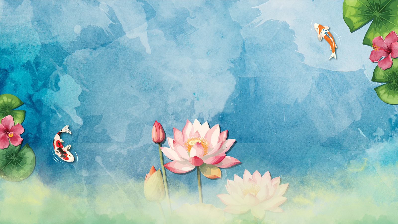 AAPI illustration with golden fish and flowers